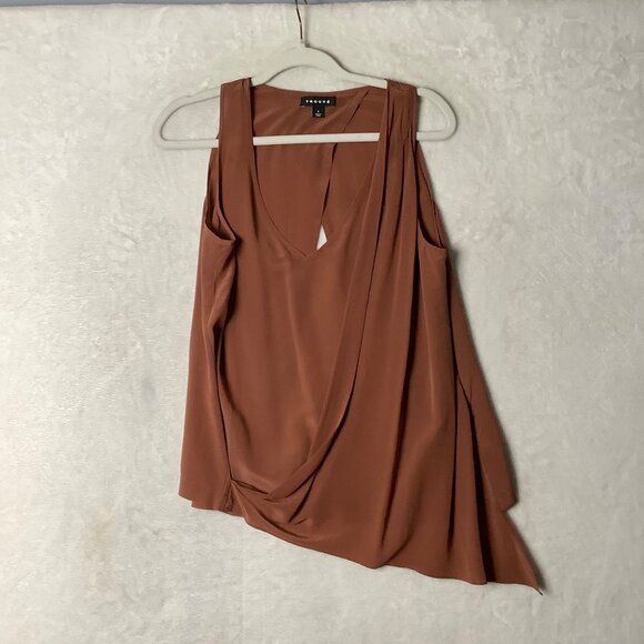 Trouvé Women's Asymmetrical 100% Silk Tank Top Blouse Women Sz Small Rust Brown - Picture 9 of 9